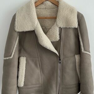 Yves Salomon Beige and Cream leather shearling Jacket.